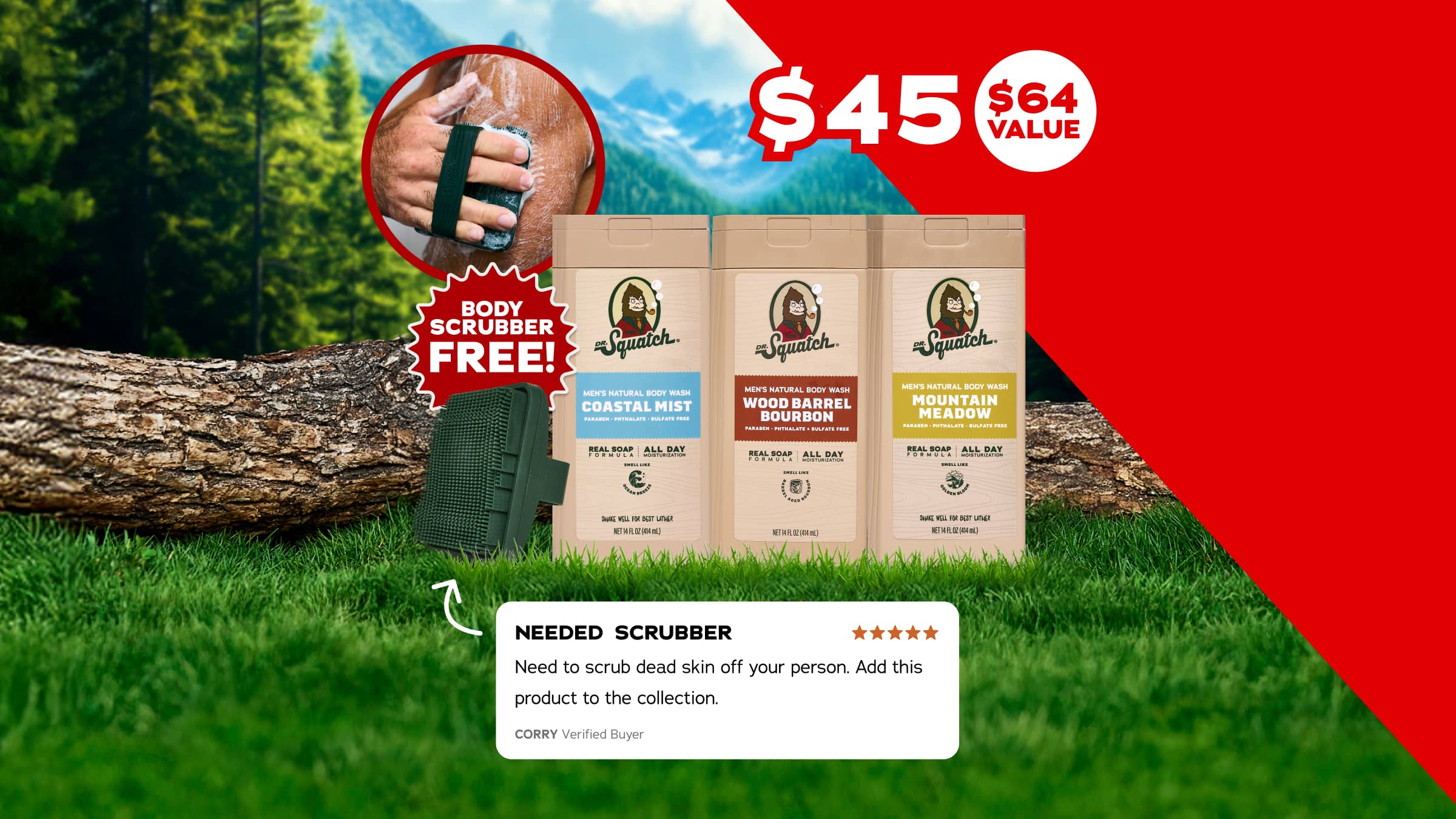 3-Pack Body Wash + FREE Body Scrubber